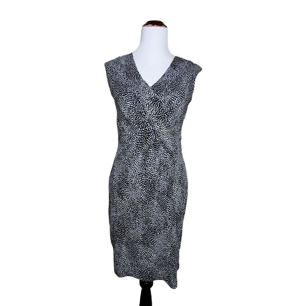 Ann Taylor Black White Dotted Faux-Wrap Sheath Dress Sz 2
